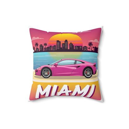 Classic Miami Skyline & Fast Lifestyle Square Pillow