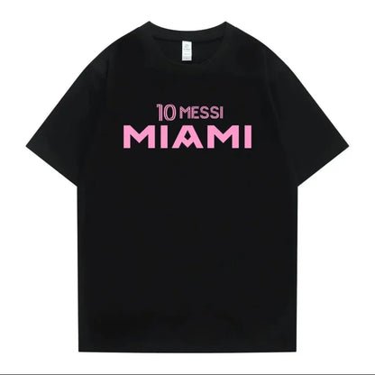 New Summer 100% Cotton Miami Messi 10 Logo T Shirt Men Short Sleeves